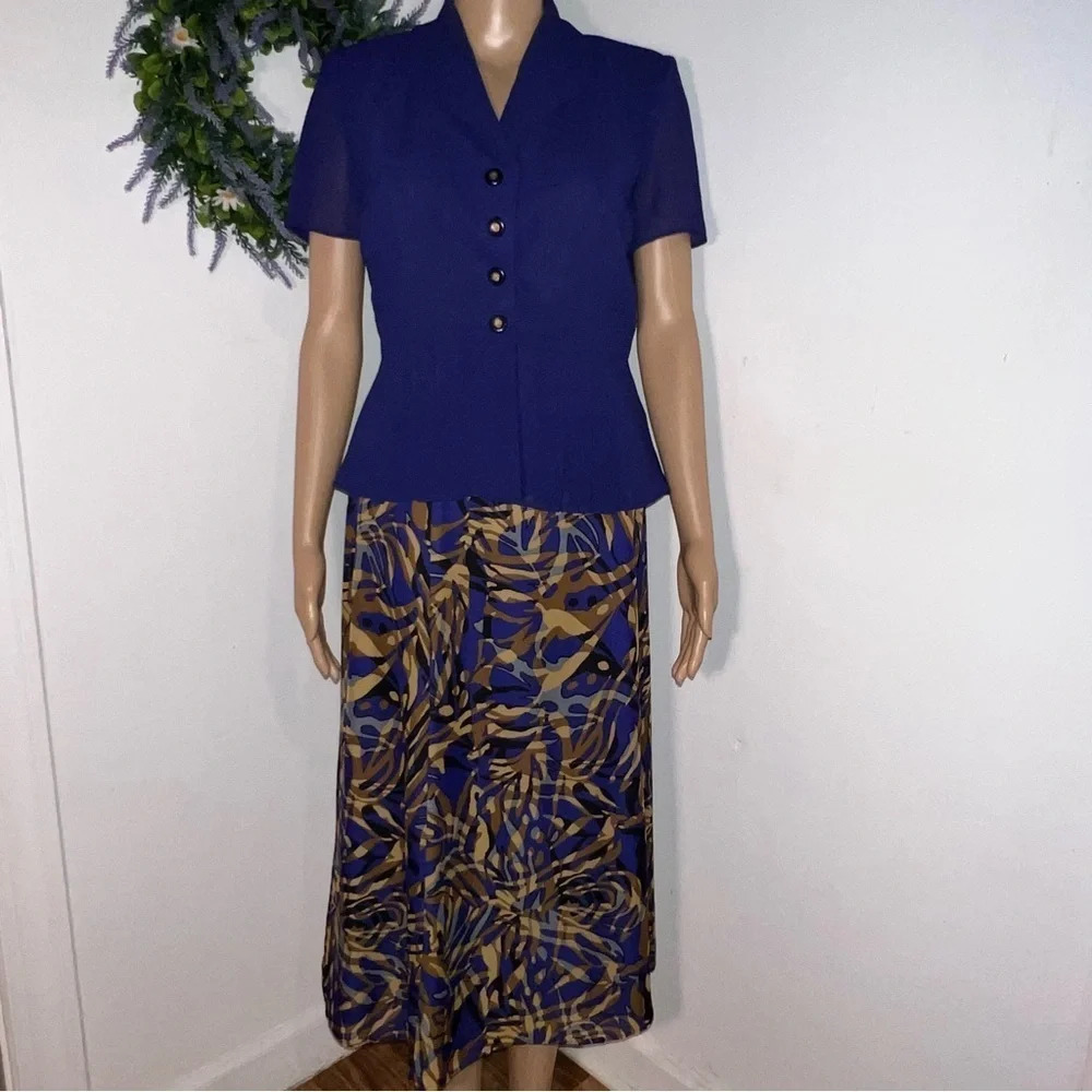 Danny & Nicole 6P high waist,fit flare skirt, sheer short sleeve retro button